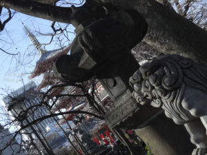 ［6］狛犬が見つめる先には浅草寺の五重塔が。。