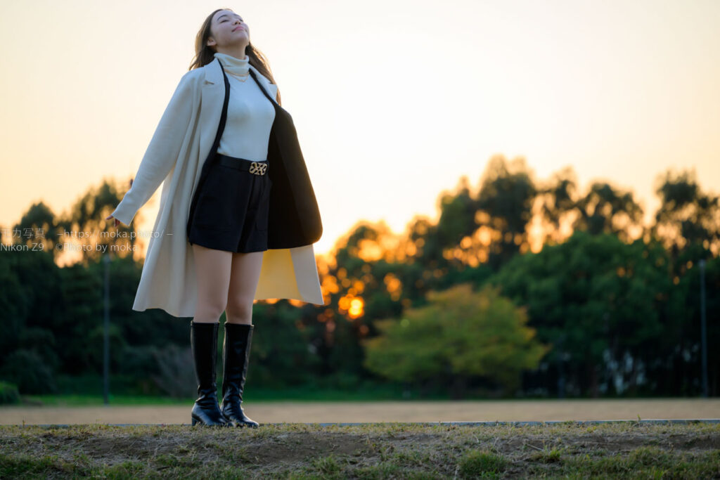 【ポートレート撮影】夕日をバックにモデル撮影