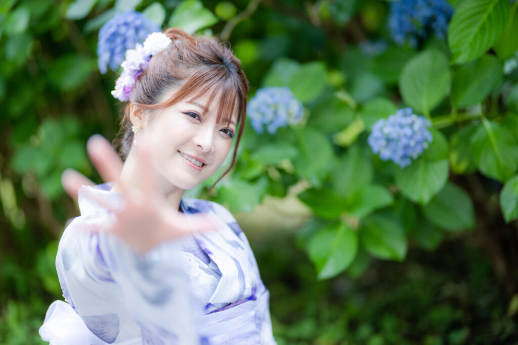 【ポートレート撮影】浴衣で紫陽花デート風に撮影