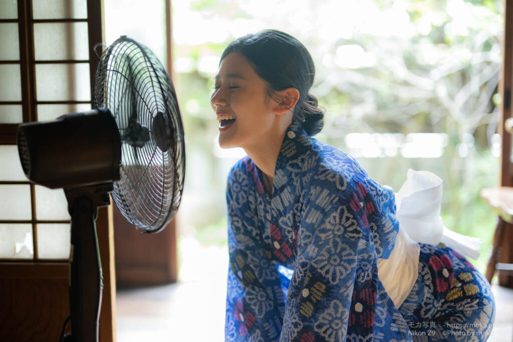 【ポートレート撮影】扇風機の前で「あ〜っ！！」