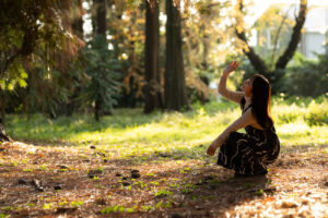 柔らかな光が降りそそぐ森で